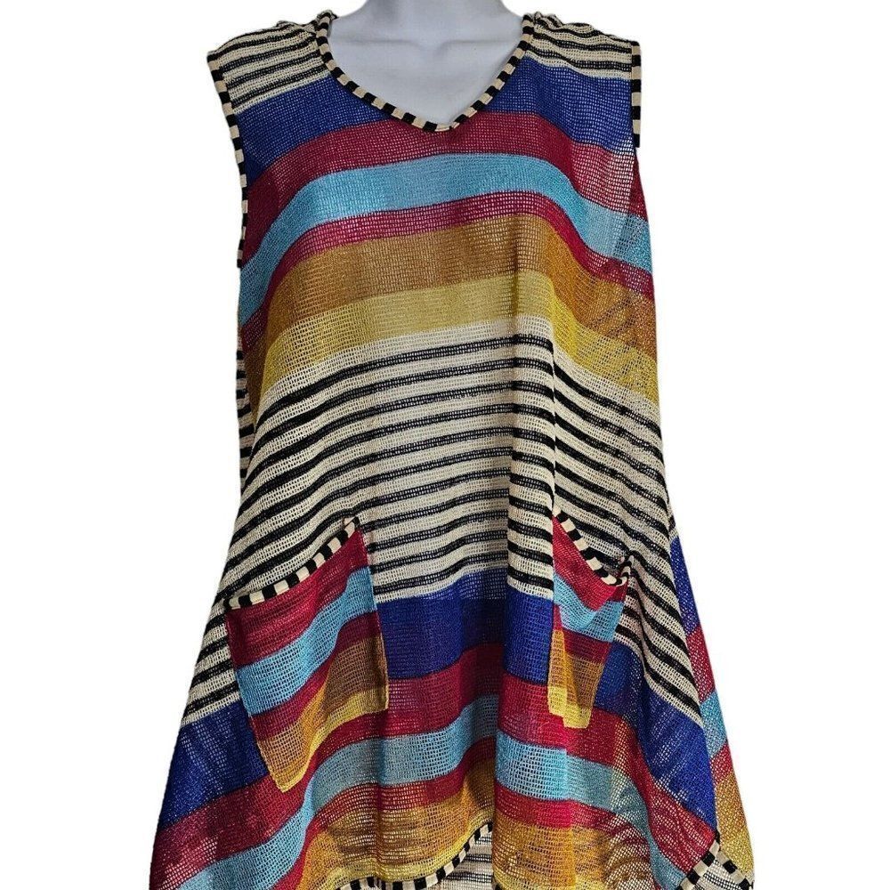 Mirror Image Swim Cover Up Womens Size Small Rainbow Mesh Hooded Pockets